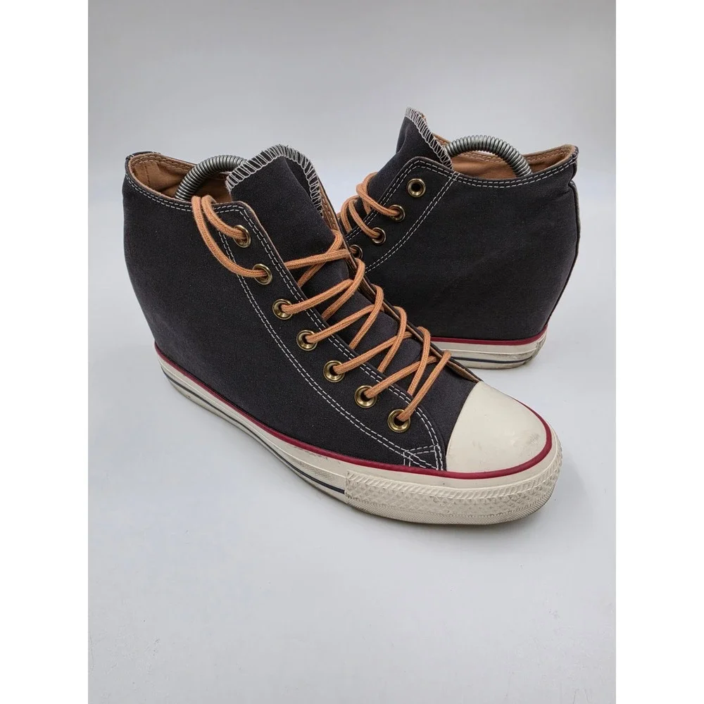 Converse Chuck Taylor All Star Lux Wedge Sneakers Grey Tan Canvas High Top Shoes - Picture 2 of 10